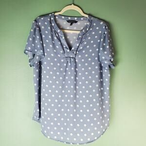 41 Hawthorn Women's Blue White London Mixed Media Polka Dot Blouse Top Size 1X